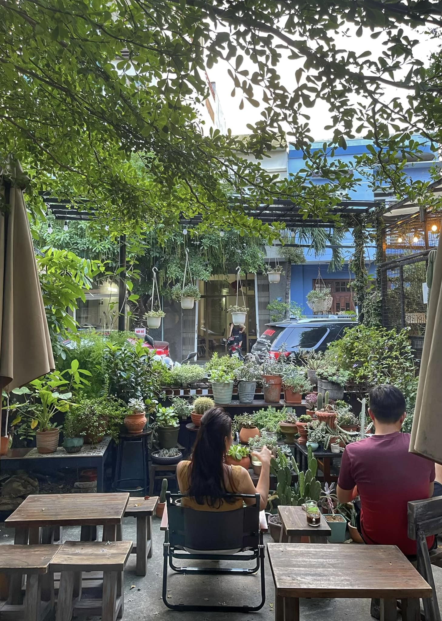 Hứa Cafe - không gian cà phê sân vườn xanh mát.